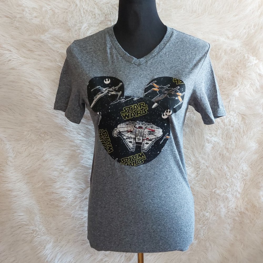 Express Women's Grey Star War Mickey Head Crew Neck T-Shirt Size XS